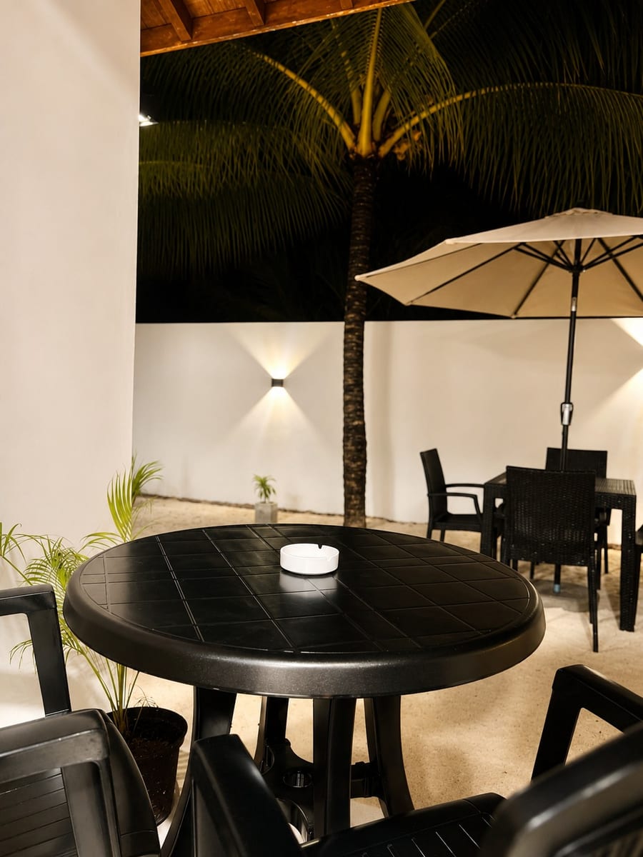 Vilu Residence guesthouse veranda on Maamigili Island, Maldives